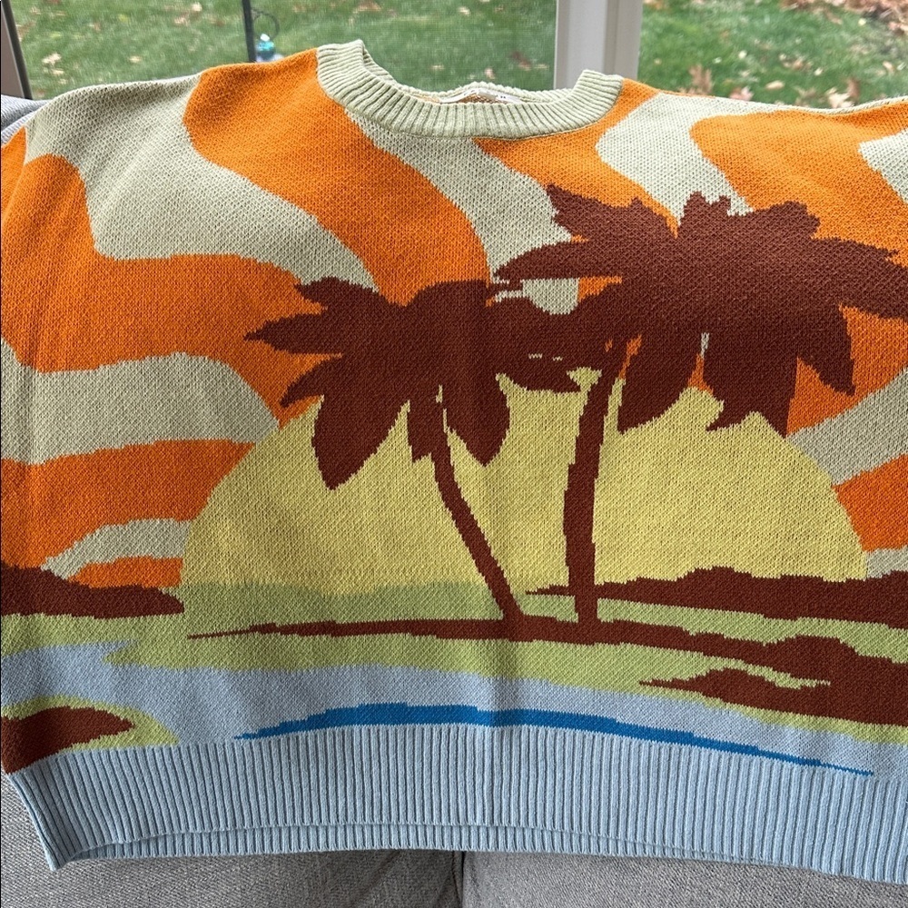 PacSun Tropical Sunset Multicolor Allover Graphic Crewneck Crop Sweater-… - Picture 8 of 16